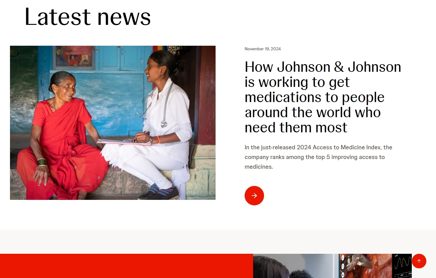 Latest news promo module on Johnson & Johnson's website