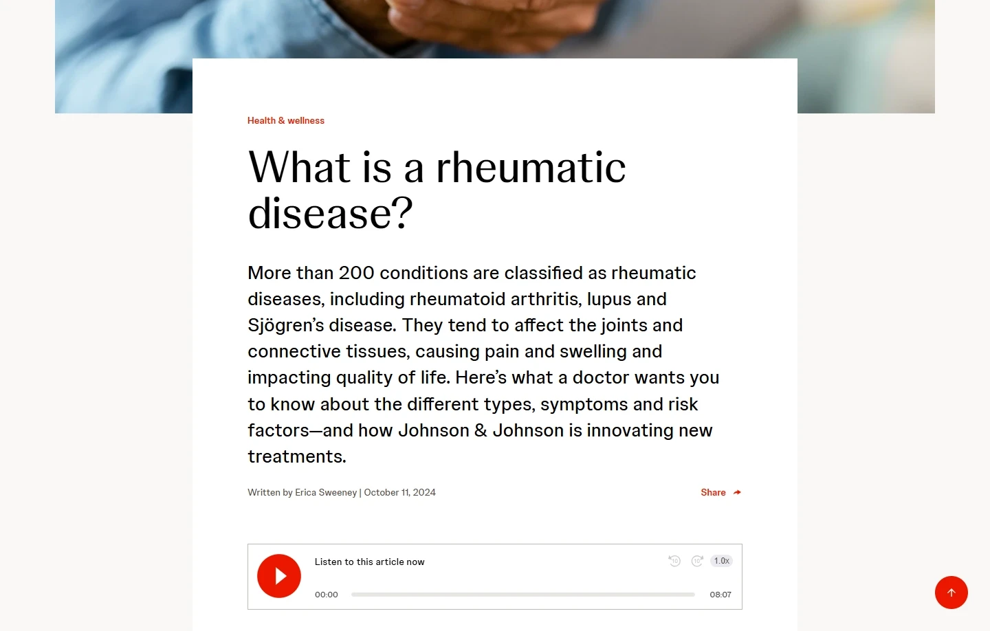Article headline on Johnson & Johnson's website