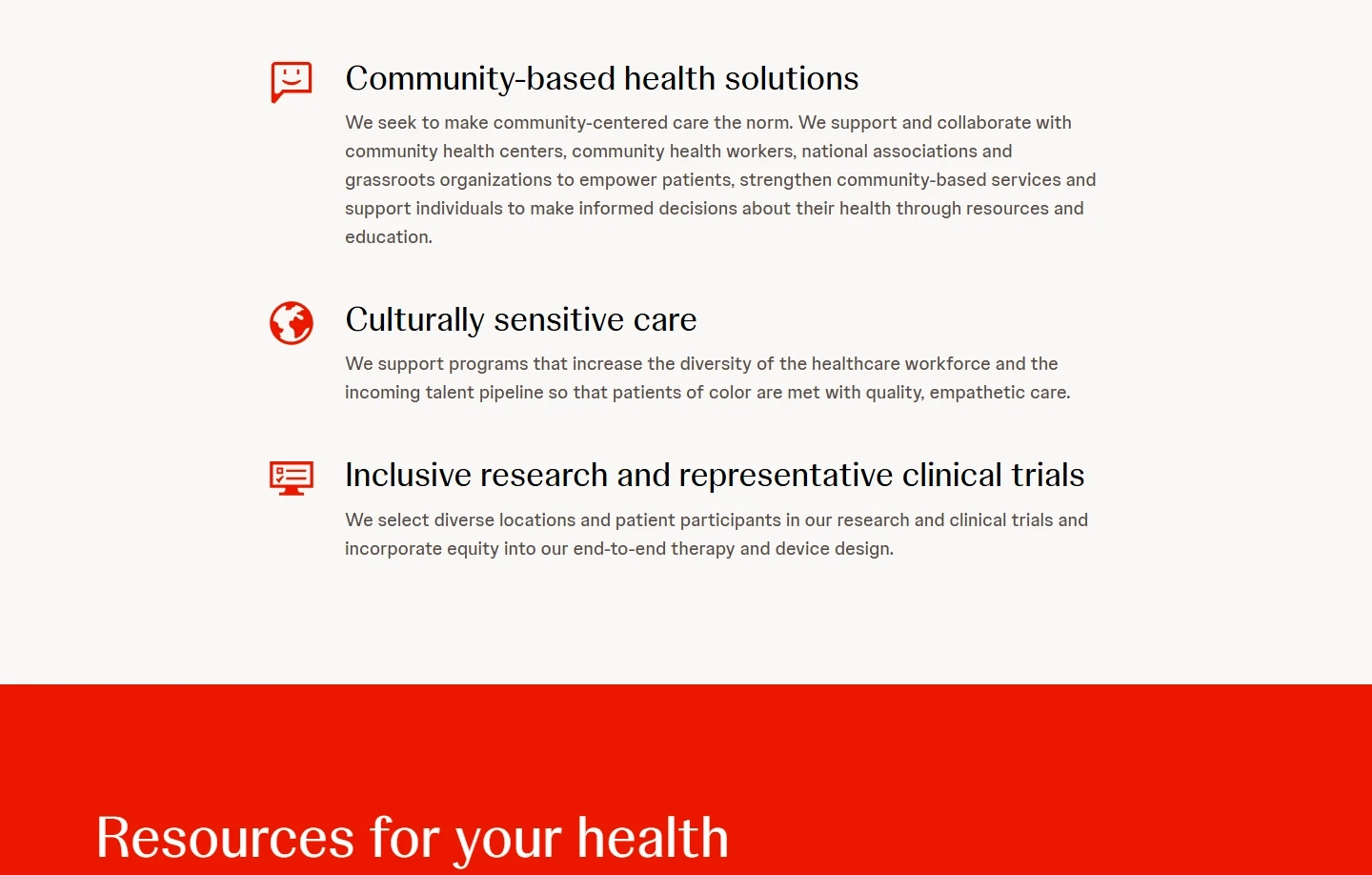 Icon list with text for My Health Can't Wait